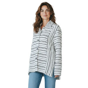 Habitat Clothes To Live In Tunic Size Medium Lagenlook Stripes Textured Black